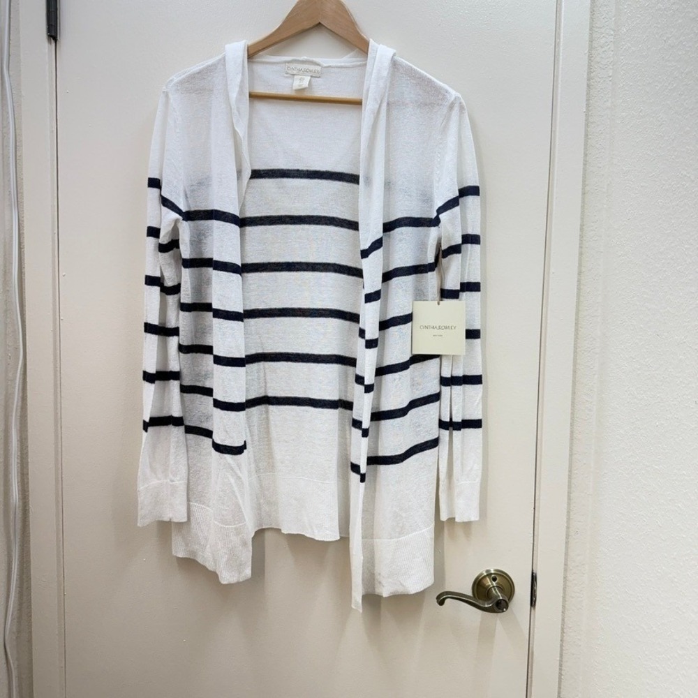 NWT Cynthia Rowley White Cardigan Size Sm Stripes Nautical Coastal New England
